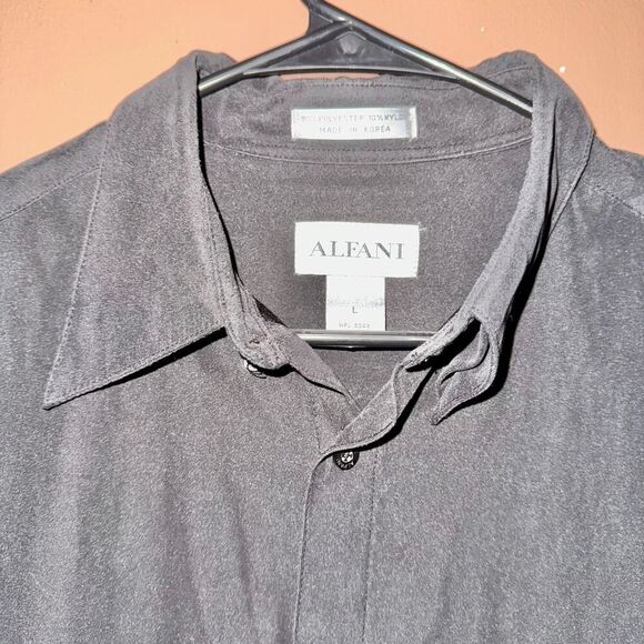 Alfani Men's Suede Blend Long Sleeve Button Down Dress Shirt Black Size Large - Picture 2 of 7